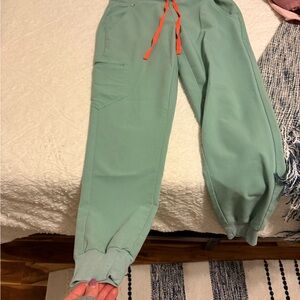 Figs Green Joggers with Orange Drawstring